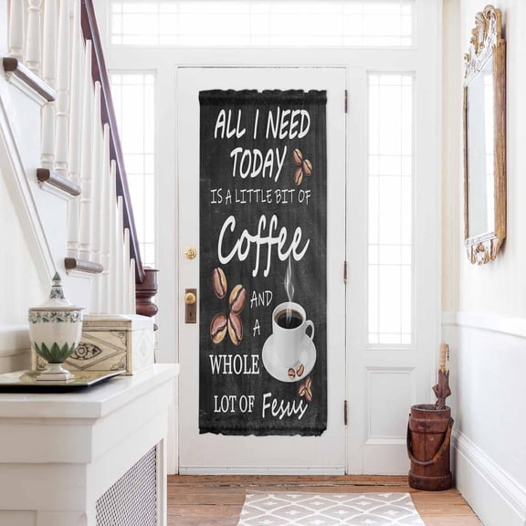 Vintage Coffee Door Curtains for Door Window, French Sidelight Front Back Door Curtains With Tieback, Farmhouse Coffee Beans Cup Country Kitchen Rod Pocket Drapes Panel, 25"x72"