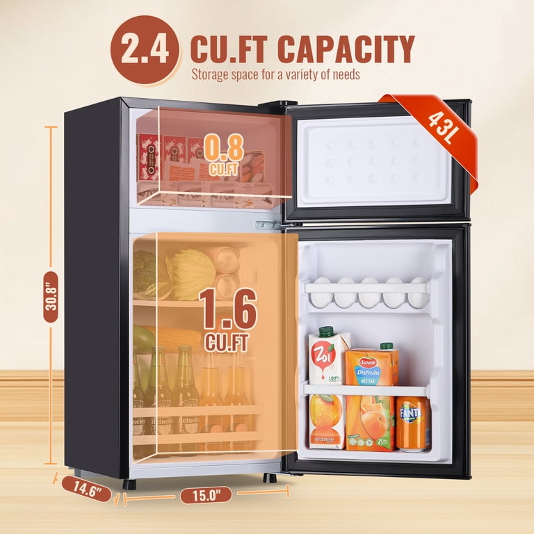 2.4 Cu.Ft Mini Fridge Small Refrigerator with Freezer 2 Removable