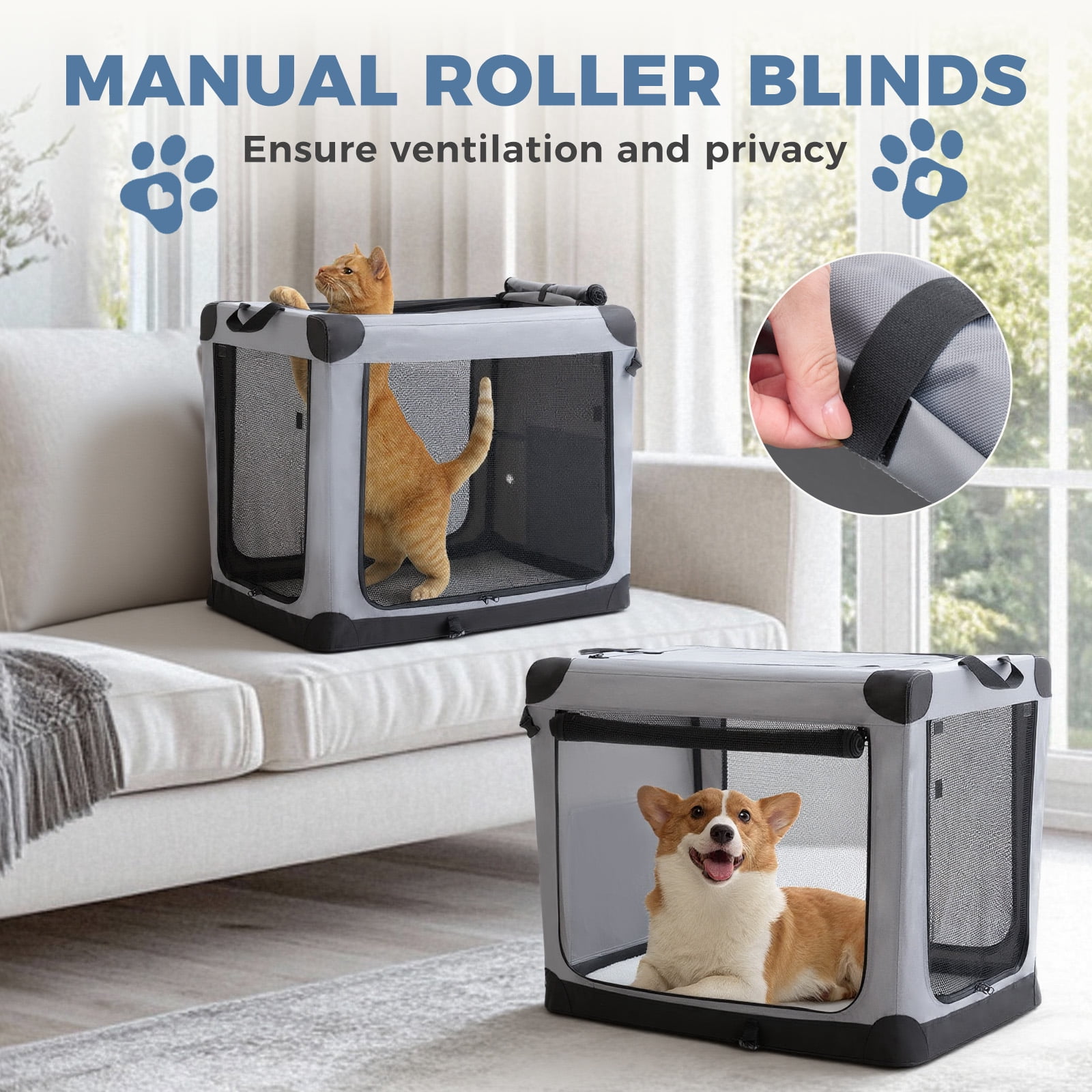 Foldable Soft Dog Crate, 600D Oxford Fabric, Portable Pet Kennel with 3 Doors, Indoor & Outdoor Use for Small to Extra Large Dogs