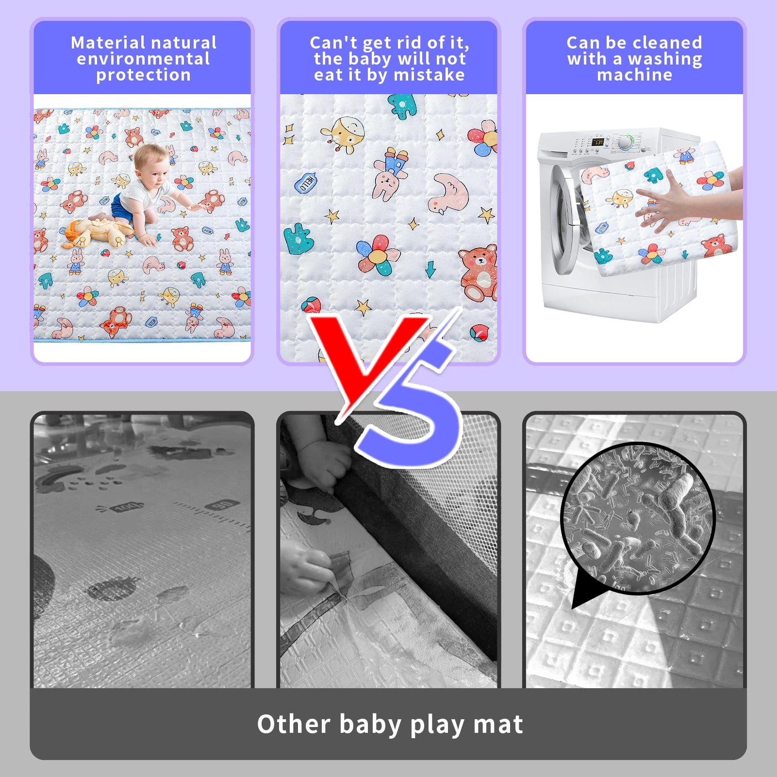 Kid Odyssey Baby Play Mats for Floor, 50" x 50" Play Mat for Playpen, Thicken Soft Padding Foam Playmats for Babies and Toddlers Infants, Foldable and Machine Washable Baby Crawling Mat