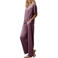 thumbnail image 4 of CQXIDFH Pajamas for Women Set Plus Size Sleepwear Set with Built-in Support Short Sleeve Top with Long Pants Loose Fit Lounge Sets Sleepwear, 4 of 9