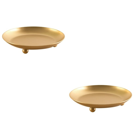 2pcs Iron Candle Holder Decorative Candle Plate Household Candle Tray Pillar Candle Dish