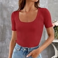 thumbnail image 2 of Ruyang Women's Basic Crop Tops Short Sleeve Square Neck T Shirt Top Tops Women Casual Slim Fit T-Shirt Streetwear S-3XL, 2 of 5