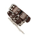 thumbnail image 2 of New Punk Style Women belt PU Leather Double Hole Pin Buckle Waist Belt for Jeans Waist Chain Luxury Belts Decorative Brown With chain, 2 of 9