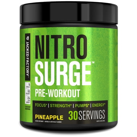 Jacked Factory NITROSURGE Pre Workout Supplement - Endless Energy, Instant Strength Gains, Clear Focus, Intense Pumps - NO Booster & Powerful Preworkout Energy Powder - 30 Servings, Pineapple