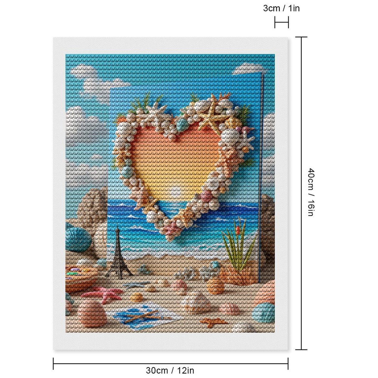 Diamond Art Kits for Adults - Seashell Heart Beach Scene Art 5d Diamond Painting for Adults, Diamond Art for Adults Beginners, Frameless Diamond Painting Kits for Adults for Home Wall Decor