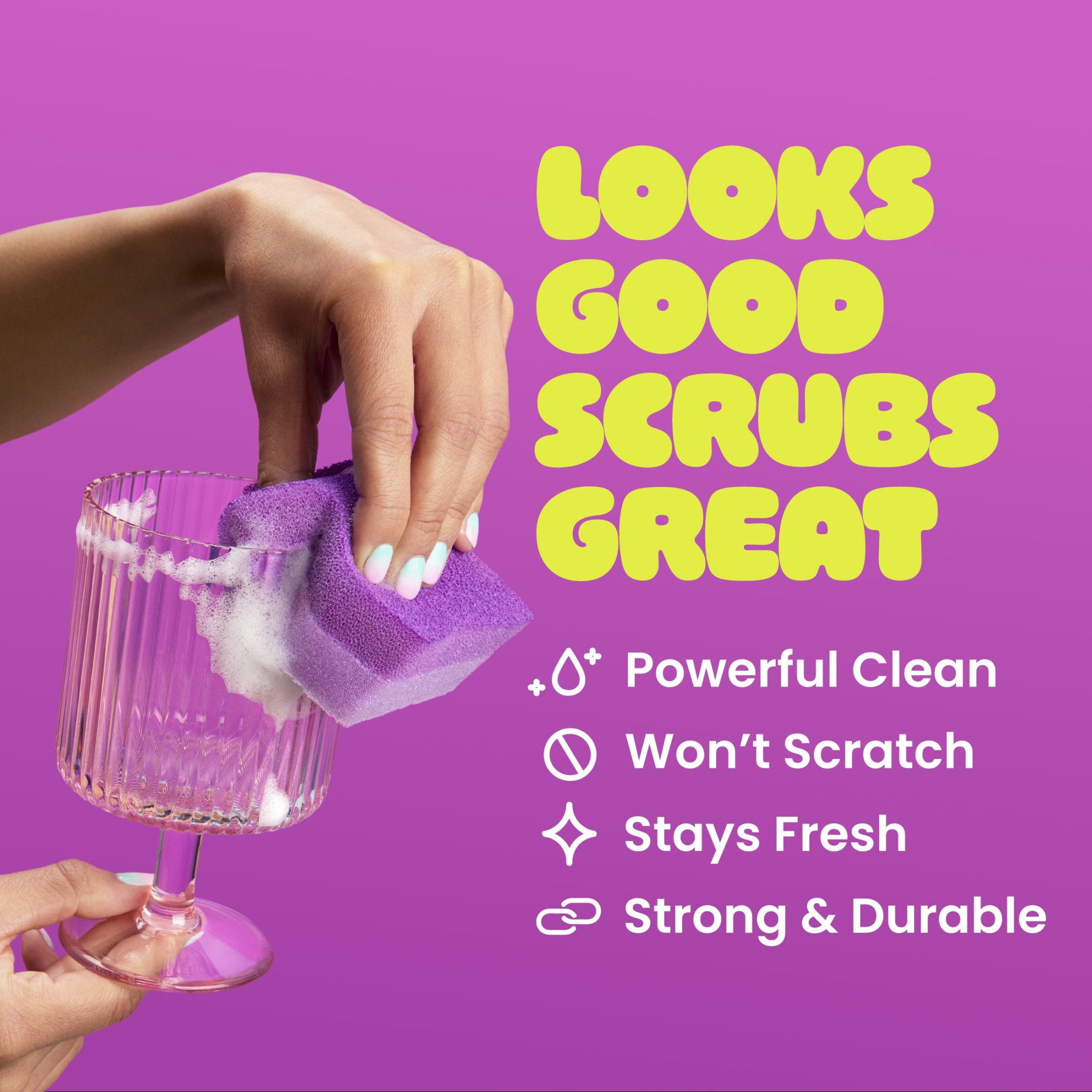 Brite by Scotch-Brite 2-Sided Scrub & Wipe, Scrubbing Kitchen and Dish Sponge, Fuchsia Frenzy, 1 Scrub Sponge