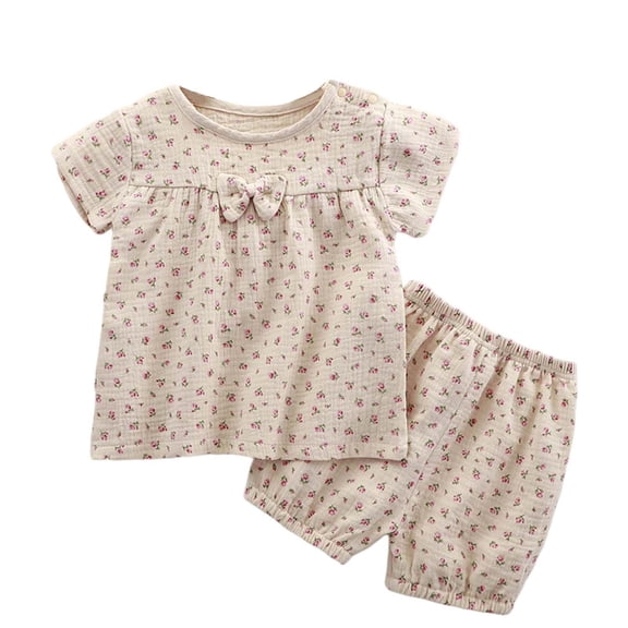 FSYBOA Girls Outfit Sets, School 2 Piece Crew Neck Summer Kids Clothing Set Coffee Size 6T