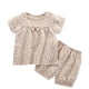 thumbnail image 2 of Conjunto de verano para niñas, cuello redondo, manga corta, estampado floral pequeño con lazo, material de gasa, pijama cómodo y transpirable de dos piezas para niñas pequeñas, conjunto de algodón par, 2 of 5
