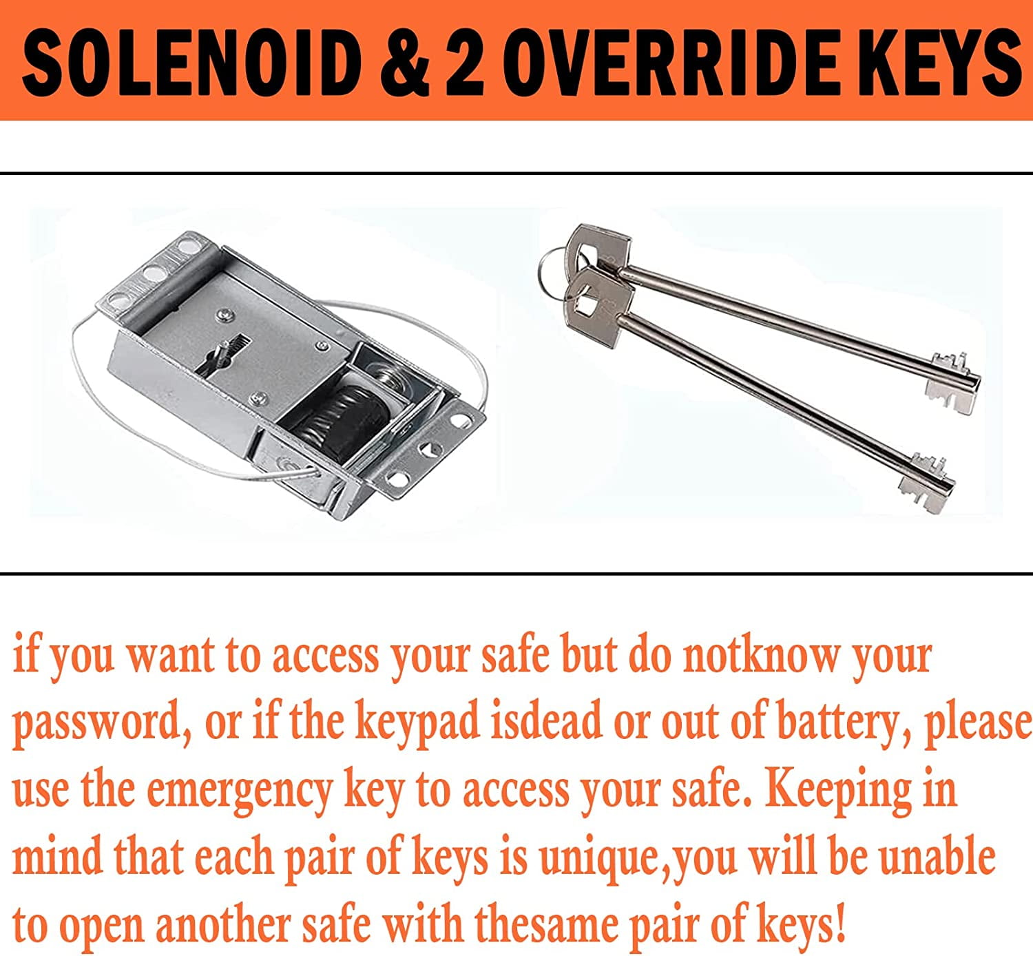 Gun Safe Lock Replacement with 2 Override Keys & Solenoid Black Keypad Safe Electronic Lock
