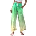 thumbnail image 3 of Women’s Wide Leg Pants Gradient Print Casual Drawstring Waist Beach Pants with Pockets, Loose Fit Lightweight Womens Summer Pants, Green, S, 3 of 7