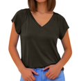 thumbnail image 1 of Women Tshirt V Neck Short Sleeve Basic Plus Size Tops Loose Fit Summer Spring Tee Shirts Women Army Green L, 1 of 4
