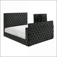 thumbnail image 5 of Bedroom Furniture Set, King Size Bed with Integrated TV Lift & 2 Nightstands, Modern Black Velvet Upholstery | Black | Fabric, 5 of 13
