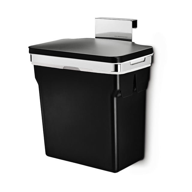 Bote de basura Simplehuman de acero negro, 10 l/2.6 galones, 10 l/2.6 galones