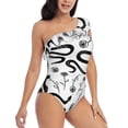 thumbnail image 3 of Sikiie Hand Drawn Snake Print Women One Piece Swimsuits Tummy Control One Shoulder Bathing Suits Ruffle Swimwear, From S to XXL-X-Large, 3 of 6