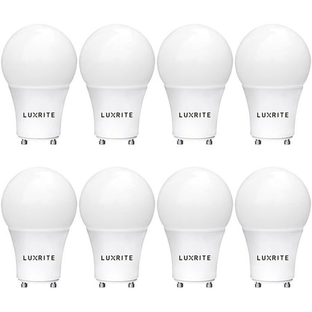 - Luxrite GU24 LED A19 Light Bulb, 60W Equivalent, 2700K Soft White, Dimmable, 800 Lumens, LED GU24 Bulb, 9W, Enclosed Fixture Rated, UL Listed, Perfect for Ceiling Fans and Outdoor Fixtures (8 Pack)