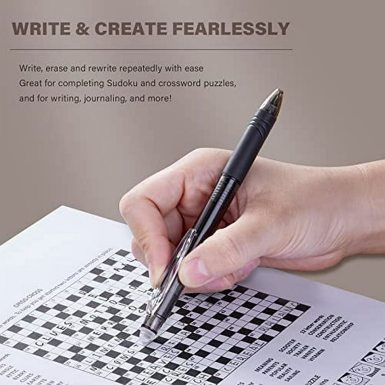 BAYTORY 12Pcs Retractable Erasable Pens No Bleed Fine Point, Black Ink Pen  with Eraser Clear, Smooth Writing for Note Taking Marking Planner Crossword