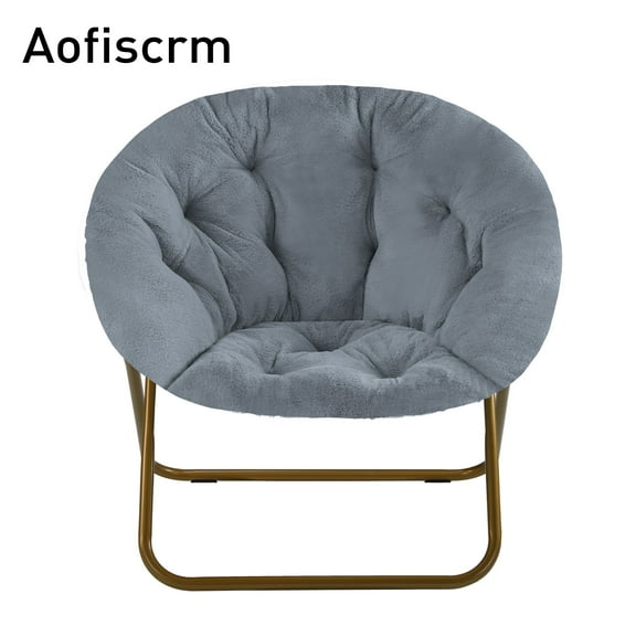 AOFISCRM Saucer Chairs, Faux Fur Lounge Stacking Chairs with Soft Padding and Metal Frame, Flexible Folding Seating for Bedroom, Living Room, and Home Office, Gray