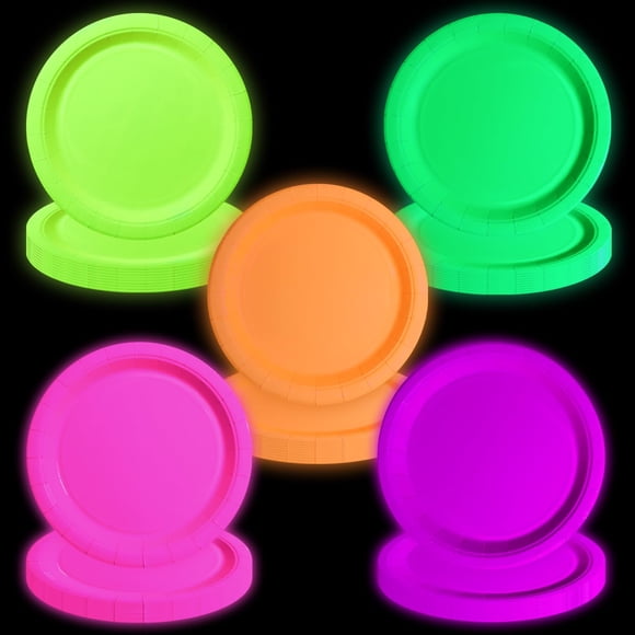 Platos APUXXJUPA de Neon Party Supplies que brillan en la oscuridad, 50 unidades