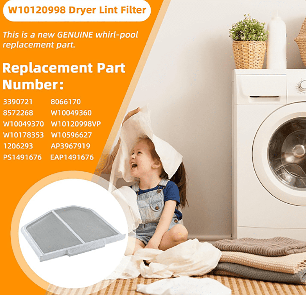 TOP-MAX W10120998 Lint Screen Filter Compatible with Whirlpool Kenmore, Replace PS1491676, AP3967919, W10049360, W10596627, W10049370, 8066170, 1206293 3390721, 8066170, 8572268