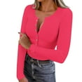 thumbnail image 2 of Yourumao Womens Half Button Henley Shirts Solid Ribbed Knit Blouses Elastic Long Sleeve Tops Spring Going Out Tshirts, 2 of 9