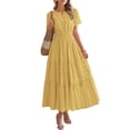 thumbnail image 1 of Vestido casual BTFBM Summer 2025 con cuello en V y manga corta amarillo, 1 of 9