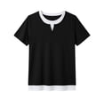 thumbnail image 5 of Dagugfen Womens Tops Crew Neck Short Sleeve Double Layer Color Blocked Tee Shirt Tops Regular Fitted Summer Casual Tshirts, 5 of 6