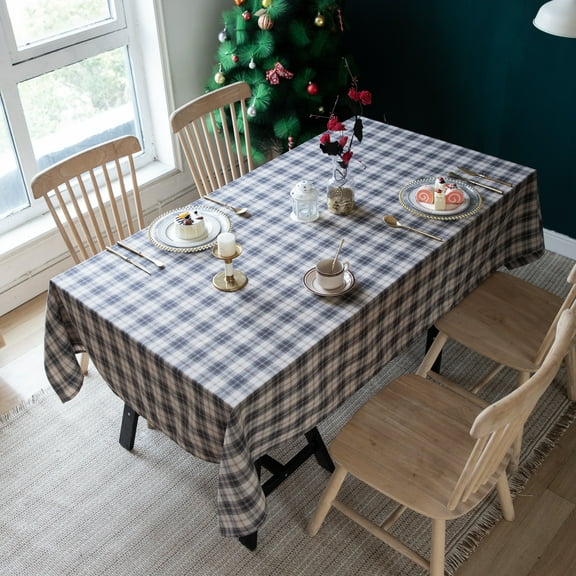 Zhuge Plaid Christmas Tablecloth 55 x 118 Inch , Heavy Duty Table Cover for Winter, Party & Holiday, Gray