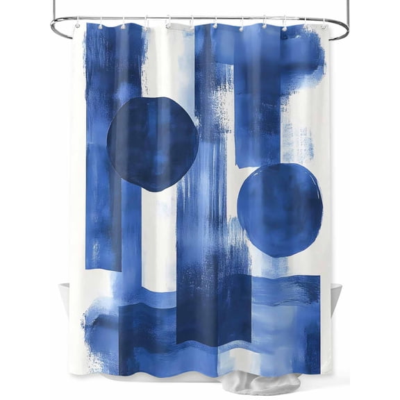 Fsddascl Geometric Blue Shower Curtain Set - Extra Long 72" x 96" Washable Bathtub Curtain with 12 Hooks, Simple Abstract Modern Oil Painting Waterproof Fabric Stall Shower Curtains for Bathroom