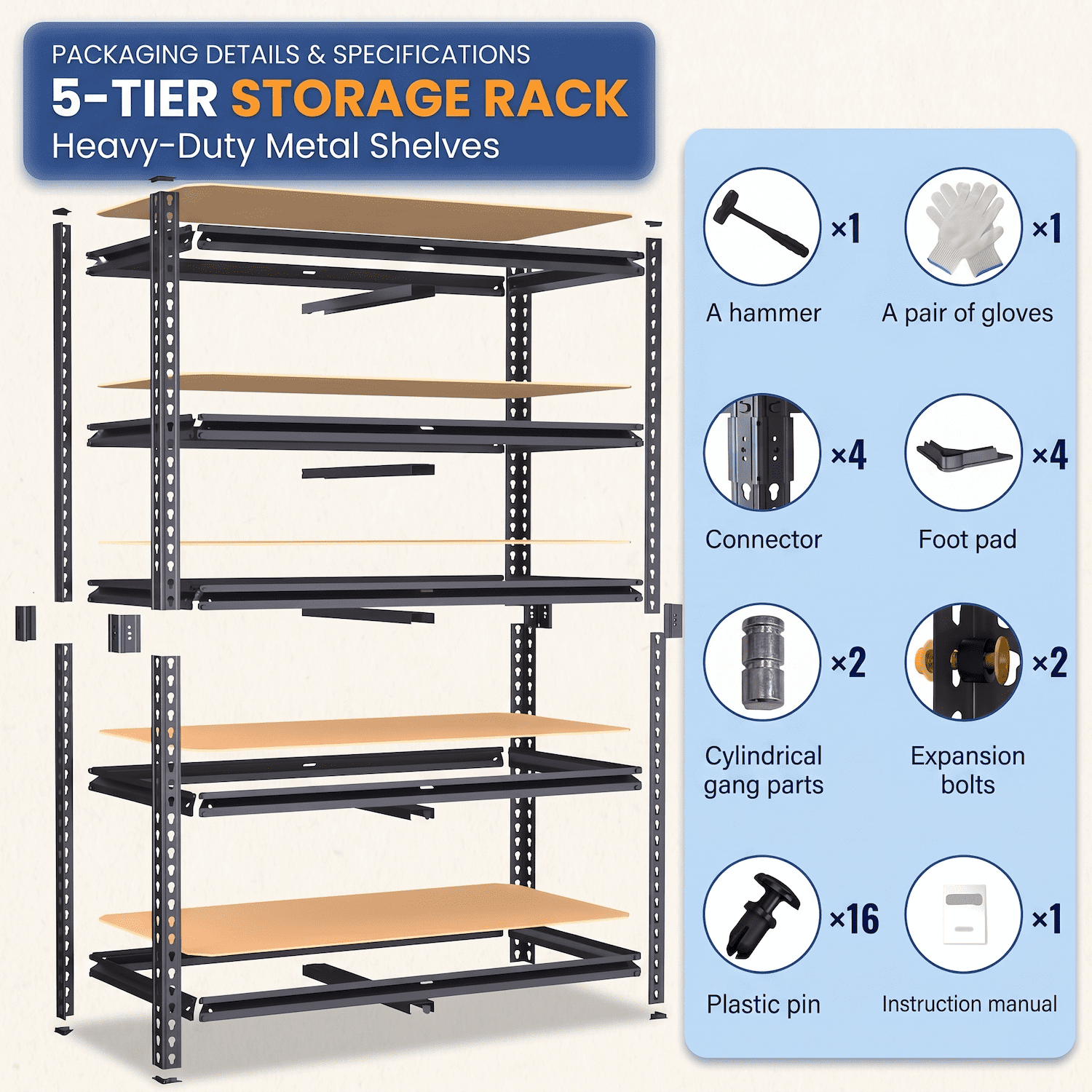 Xiweot 2000LBS Heavy Duty Garage Storage Shelves, 60" H Metal Adjustable Shelves, 5-Tier Freestanding Shelving Units Industrial Shelving for Warehouse Basement Pantry, Easy Assembly