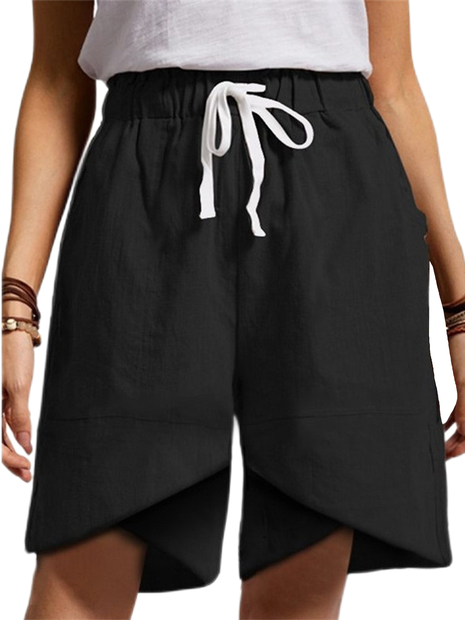 Beiwei Women Baggy Solid Color Mini Pant High Waisted Loose Short Hot