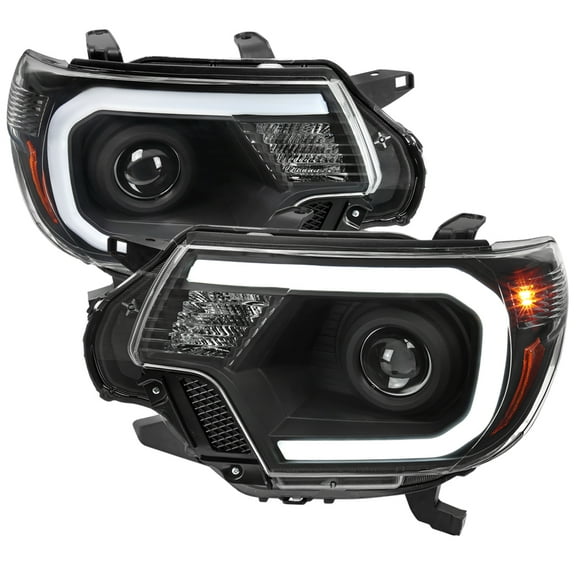 LED C-Bar Projector Headlights w/ LED Parking Light (Black Housing/Clear Lens) Made for and Compatible with 2012-2015 Toyota Tacoma