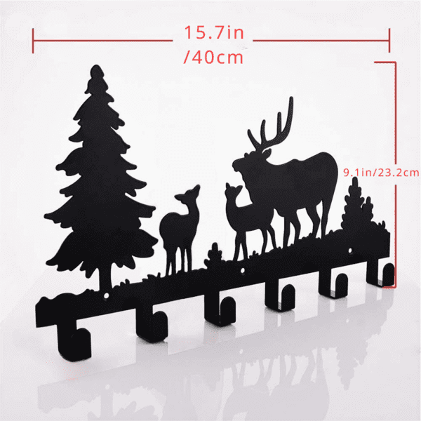 Farmhouse Rustic Animal Coat Hook Rack, Wall-Mounted Tree Branch Design with Black Puppy, Bear & Deer Hooks, Cute Towel & Jacket Hanger for Bathroo