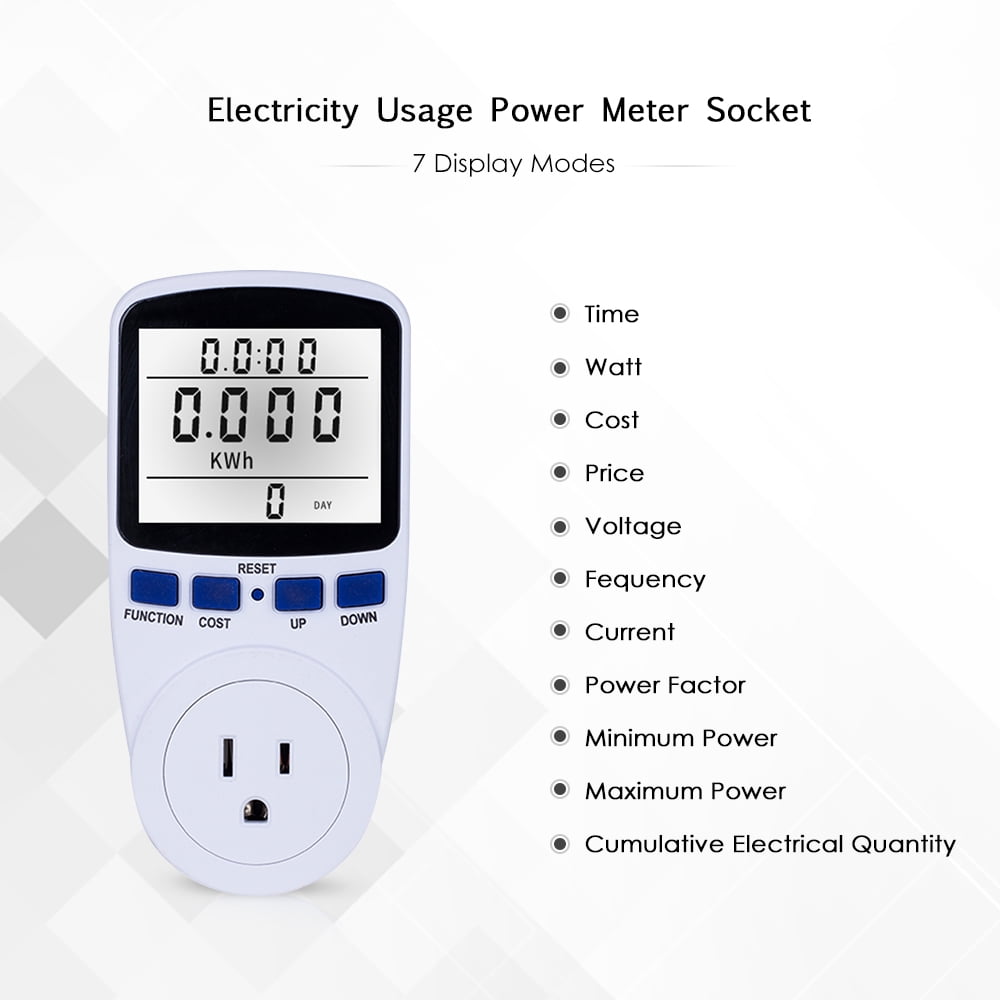 Plug Power Meter Energy Monitor Electricity Usage Volt Amps Watt kWh Consumption