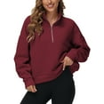 thumbnail image 5 of Pdbokew Women's Waffle-Knit Hoodie Top with 1/2 Zip for Casual Wear Autumn Sweatshirt Winered S, 5 of 9