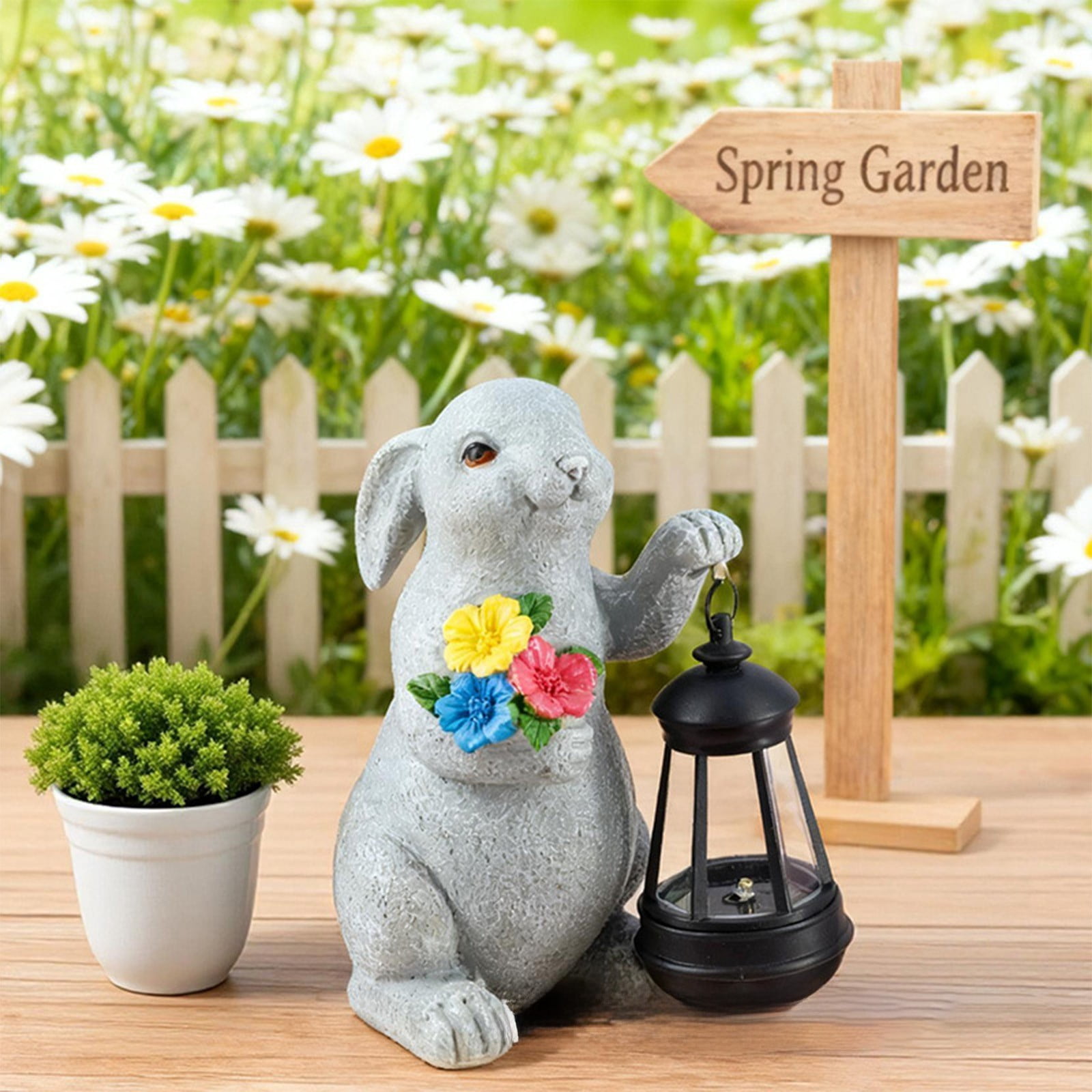 Clearance Solar Garden Outdoor Statues Rabbit with Solar Lantern,Outdoor Bunny Figurines Decorations,Lawn Decor Bunny Statue for Patio, Balcony, Yard Ornament,Unique Housewarming and Easter Gifts