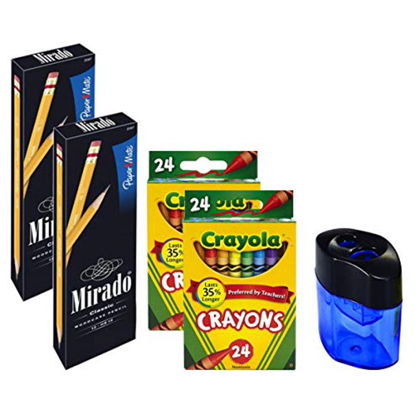Crayola Crayons, 24 Count, 2 Packs Paper Mate 2 Woodcase Pencils, 12