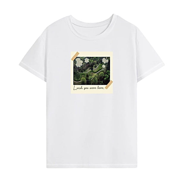 Camiseta de mujer de verano con cuello redondo, informal, manga corta, para viajes deportivos, senderismo