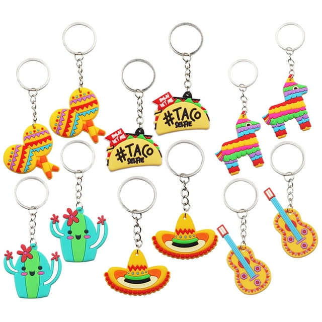 KAKOWELY 24 llaveros mexicanos con temática de fiesta, bolsas de regalo, adornos colgantes