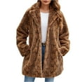 thumbnail image 2 of Women's Plus Size Brown Faux Fur Coat Turn-Down Collar Long Sleeve Warm Jacket for Winter, 2 of 9