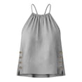 thumbnail image 3 of WRFWUL Cotton Linen Tank Tops for Women Casual Side Button Shirts Summer Halter Tee Loose Sleeveless Camisole Pleated Top, 3 of 7