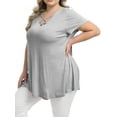 thumbnail image 4 of Womens Plus Size Tops Criss Cross V Neck Short Sleeve Summer Casual Blouses, Light Gray-4X, 4 of 7