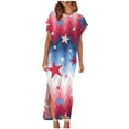 thumbnail image 2 of ZHUGeLI Summer Dresses for Women Fashion Women Casual Sexy Round Neck Independence Day Printing Summer Short Sleeve Slit Long Dress Tiered Ruffle Boho Swing Dresses, 2 of 8