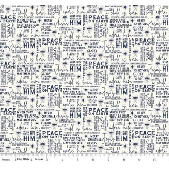 Come Let Us Adore Him Text Cloud Cotton Fabric