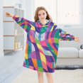 thumbnail image 5 of FORMRS Wearable Blanket Hoodie with Sleeves for Kids Cozy Flannel Sweatshirt, Colorful Wavy Pattern, 5 of 7