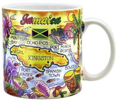 4H x 3.75D Jamaica Map Caribbean Souvenir Collectible Large Coffee Mug 16oz