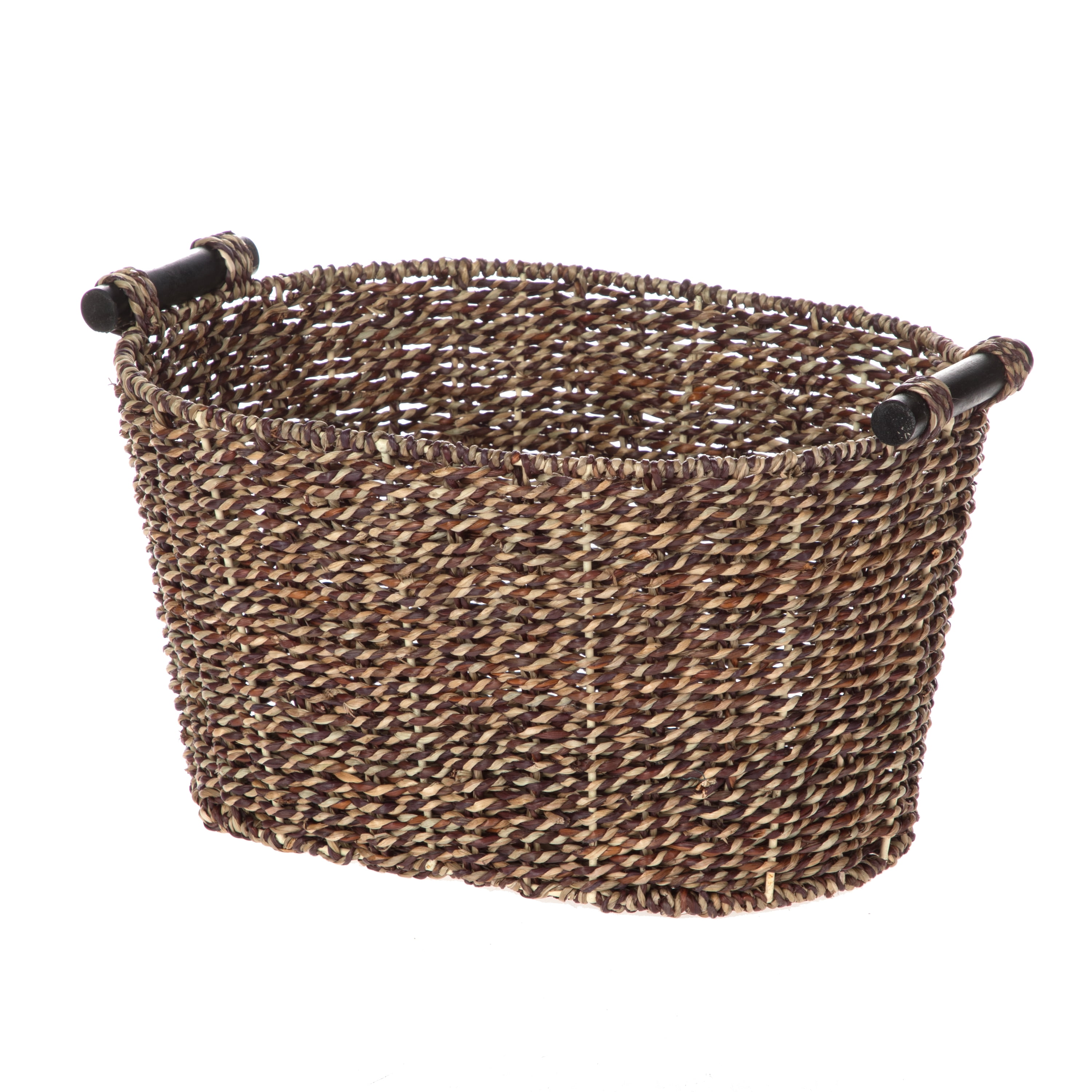 Mainstays Brown Oval 2-Hue Seagrass Storage Basket with Wooden Handles