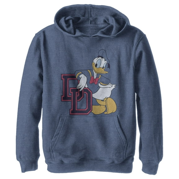 Boy's Mickey & Friends Donald Duck Athletic Club  Pull Over Hoodie Navy Blue Heather Large
