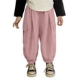 thumbnail image 3 of Girls Capr𝐢s Kids Cargo Wide Leg Jogger Pants Baggy Drawstring Summer Active Casual Lightweight Cropped Sweatpants Pockets, 3 of 5