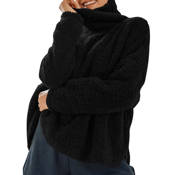 Mujeres Fleece Pullover Cuello alto Manga larga Fuzzy Warm Casual Sudaderas Romacci Sudadera de mujer